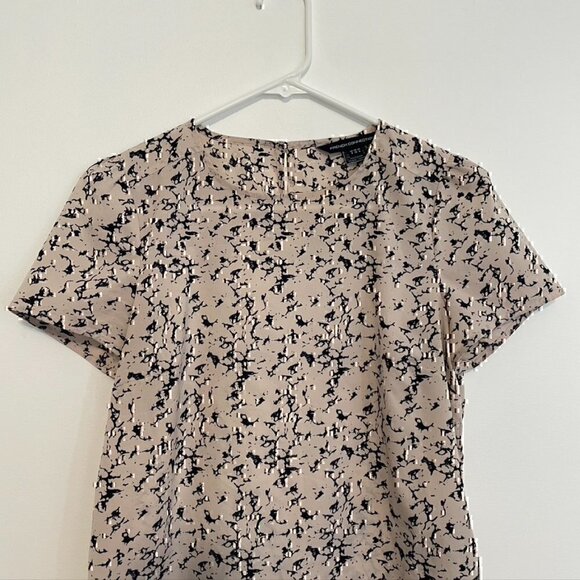 FRENCH CONNECTION Marble Print Blouse Blush Nude / Pink Navy Blue Short Sleeve 4 - Picture 3 of 11
